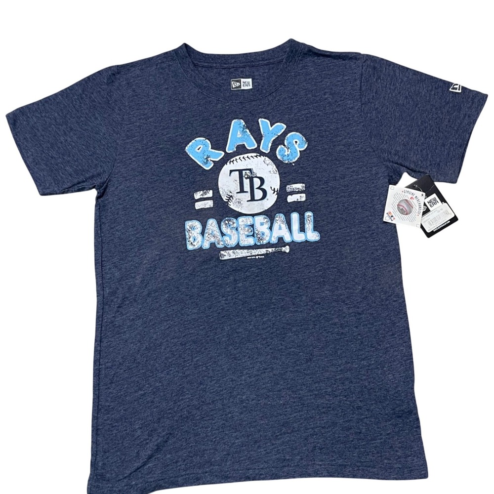 New Era Tampa Bay Rays Kids XL 14-16 Navy Blue Heather Baseball Graphic T-Shirt